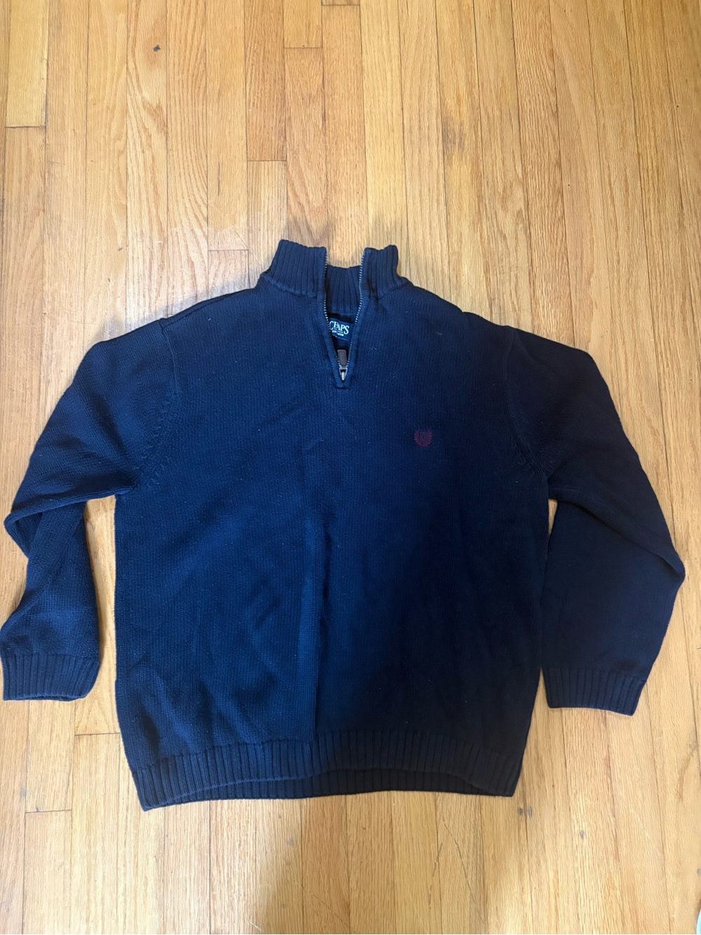 Chaps Men's Navy Zip Mock-Neck Sweater with Chest Emblem